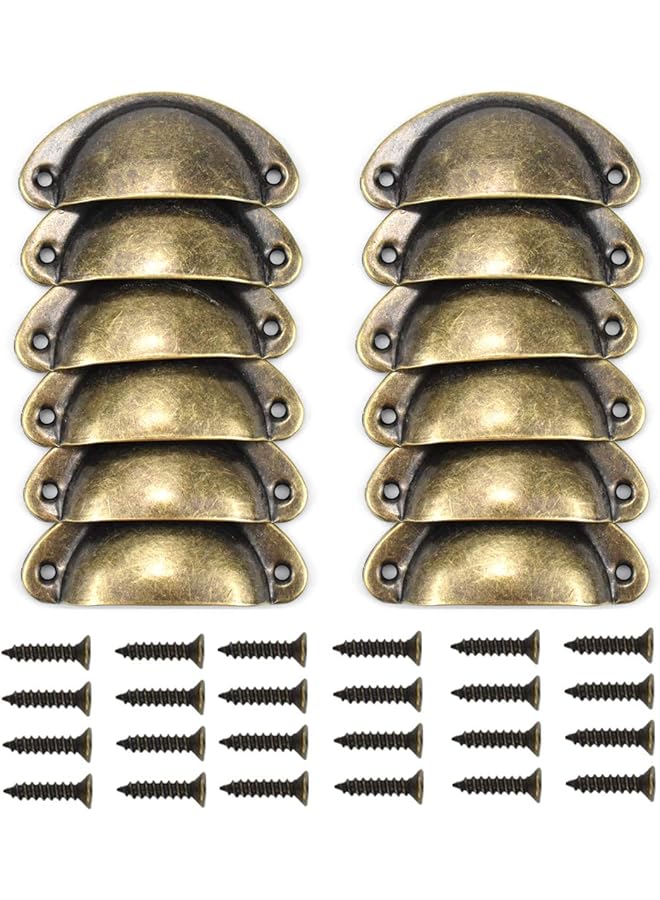 promass Vintage Furniture Handle 12pcs Shell Handle Retro Vintage Furniture Door Drawer Knob with Screws Bronze - Image 1