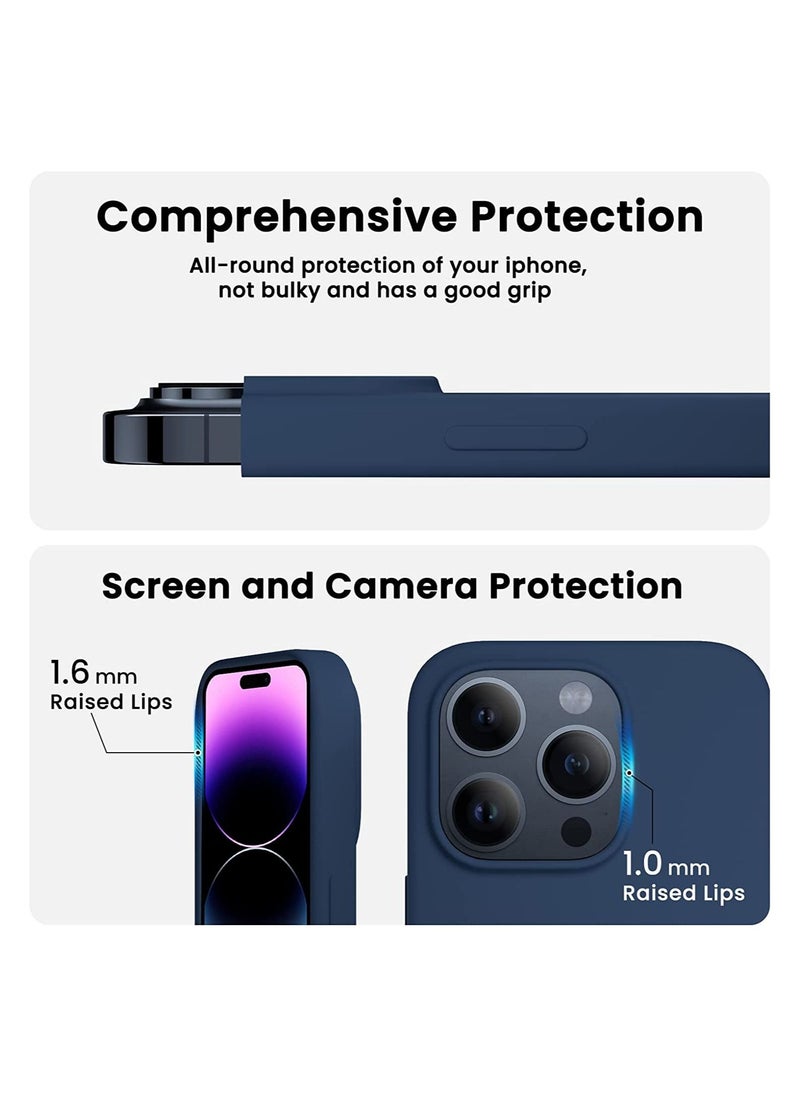 Delivus - iPhone 14 Pro Case Silicone Cover Soft Liquid Gel Rubber Cover Anti-Scratch Anti-Fingerprint Anti-Drop (Navy Blue) - Image 1