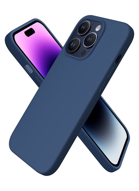 iPhone 14 Pro Case Silicone Cover Soft Liquid Gel Rubber Cover Anti-Scratch Anti-Fingerprint Anti-Drop (Navy Blue)