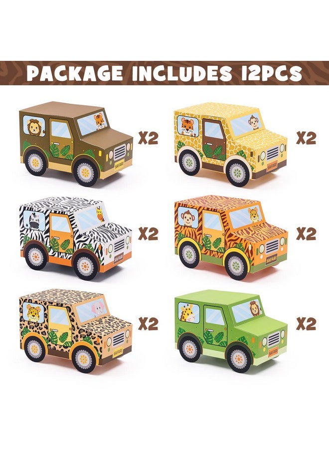 Bessmoso - Set of 12 Jungle Party Favor Boxes Safari Party Decorations Truck Shaped Treat Boxes for Teenager Happy Birthday Baby Shower Wild One Party Goodies Candy Gift Boxes - Image 1