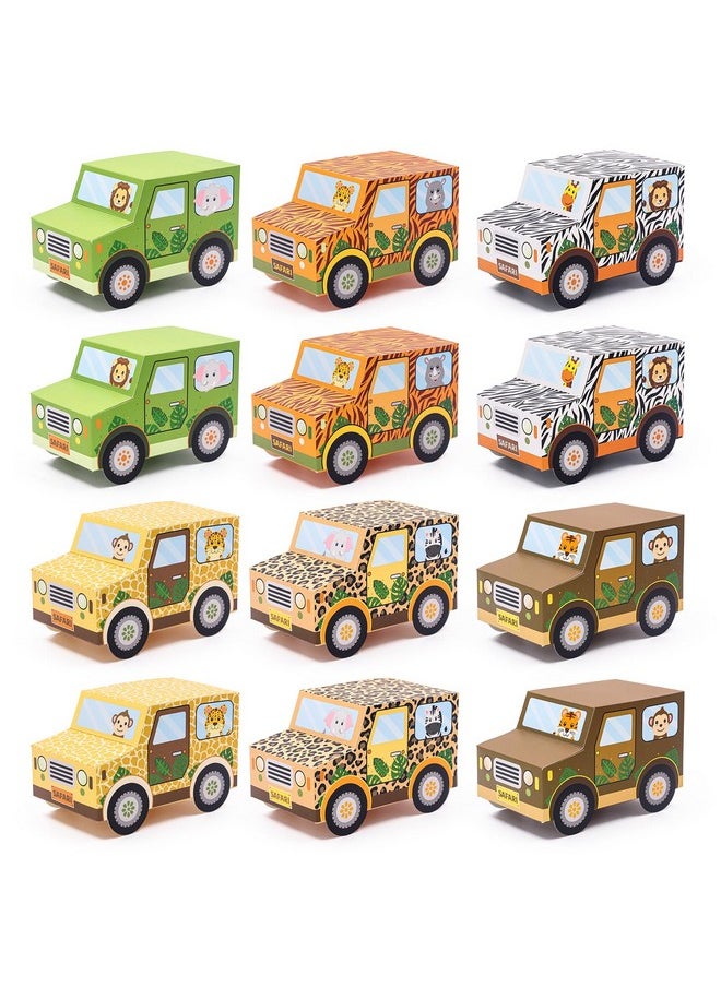Bessmoso - Set of 12 Jungle Party Favor Boxes Safari Party Decorations Truck Shaped Treat Boxes for Teenager Happy Birthday Baby Shower Wild One Party Goodies Candy Gift Boxes - Image 1