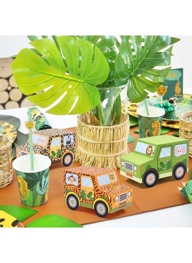 Bessmoso - Set of 12 Jungle Party Favor Boxes Safari Party Decorations Truck Shaped Treat Boxes for Teenager Happy Birthday Baby Shower Wild One Party Goodies Candy Gift Boxes - Image 1