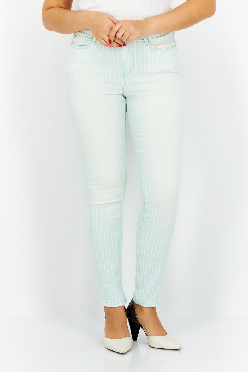 GUESS Women Skinny Fit Stipes Pants, Turquoise  - Image 1