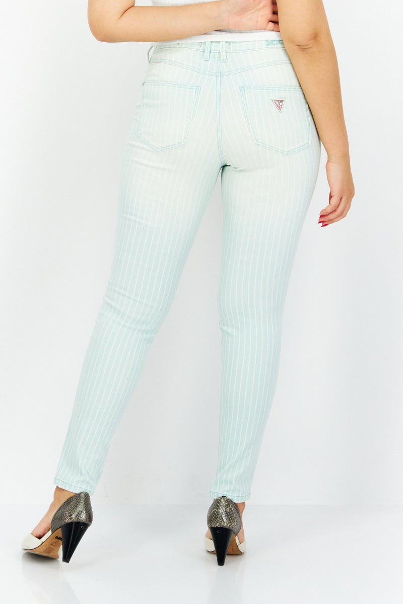 GUESS Women Skinny Fit Stipes Pants, Turquoise - Image 4