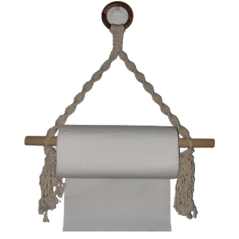 DXYZ Macrame Paper Towel Holder Wall Mount for Kitchen and Bathroom Decor,Boho Paper Towel Hanger,Toilet Hand Paper Towel Hanging - Image 2