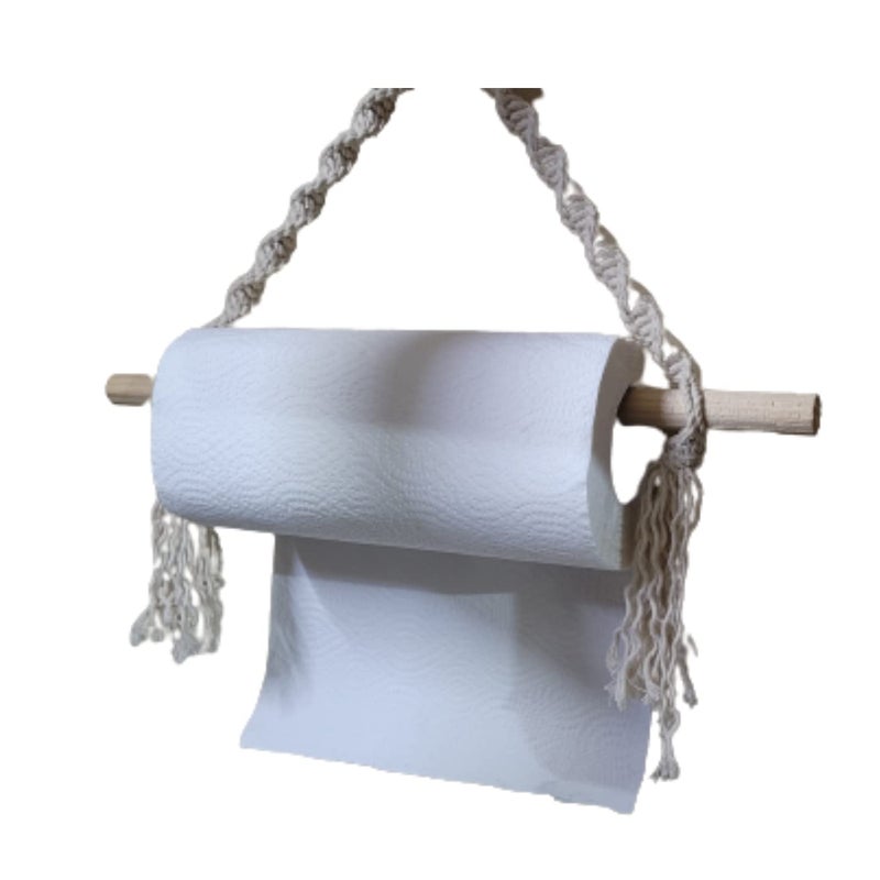 DXYZ Macrame Paper Towel Holder Wall Mount for Kitchen and Bathroom Decor,Boho Paper Towel Hanger,Toilet Hand Paper Towel Hanging - Image 3