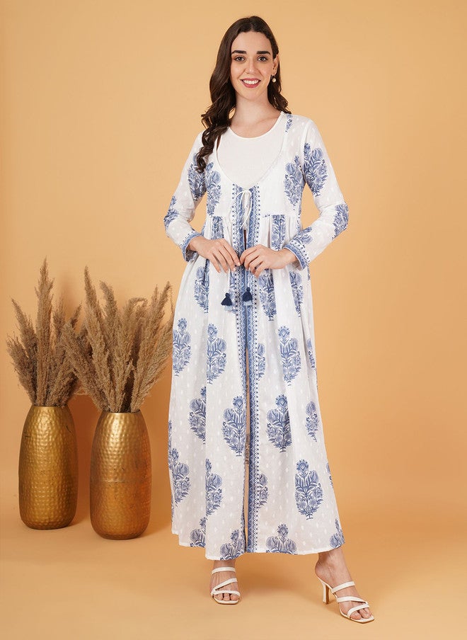 COTLAND FASHION Floral Printed Cotton Longline Shrug - Image 5