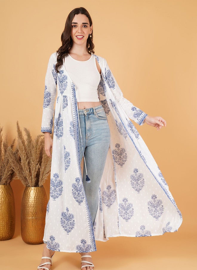 COTLAND FASHION Floral Printed Cotton Longline Shrug - Image 1