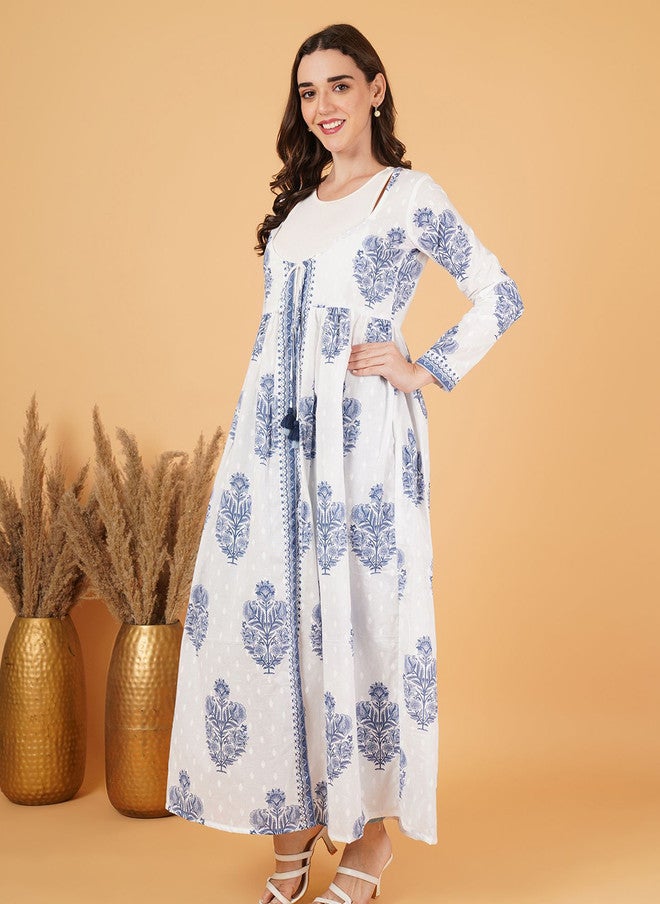 COTLAND FASHION Floral Printed Cotton Longline Shrug - Image 4