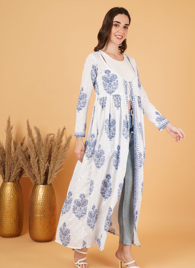 COTLAND FASHION Floral Printed Cotton Longline Shrug - Image 3