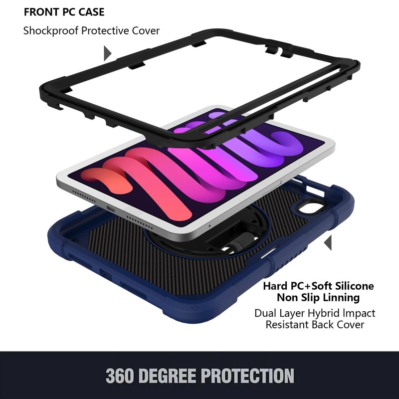 HuHa Protective Cover For iPad mini 6 / mini 2024 PC Hybrid Silicone Tablet Case with Holder & Hand Strap & Shoulder Strap(Navy Blue) - Image 3