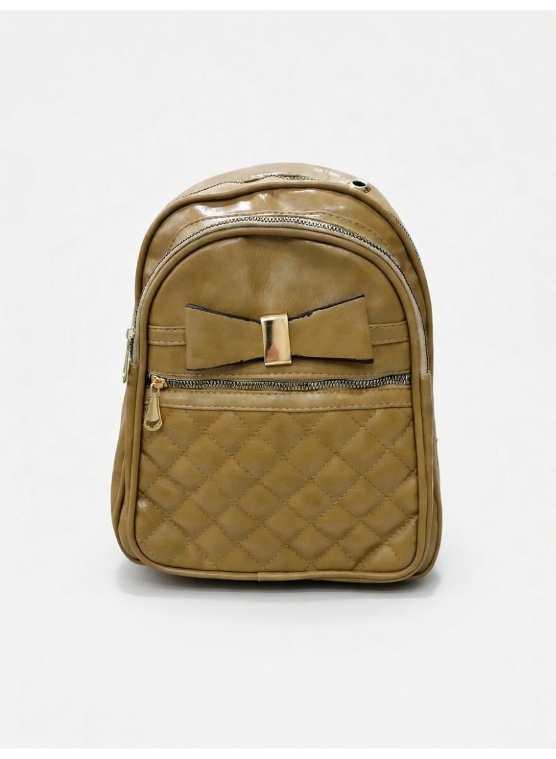 Elegant Quilted Bow Backpack – Premium Fashion Mini Backpack for Women-khaki - Image 1