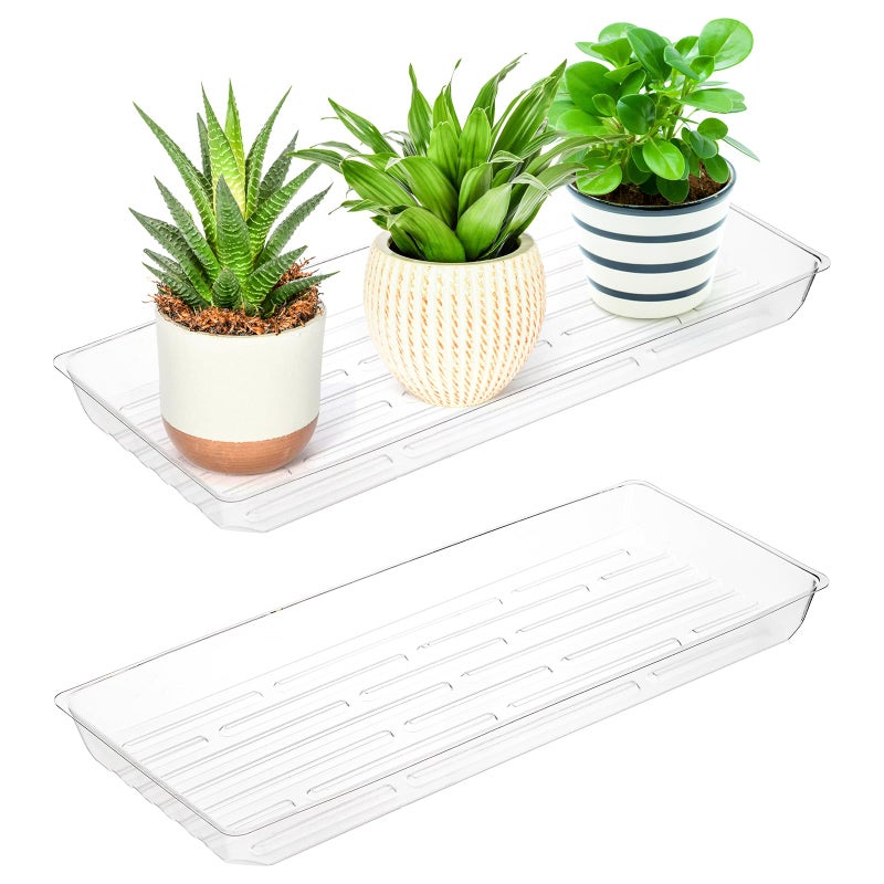 Kingrol 16 Pack Rectangular Plant Drip Trays, Clear Plant Saucers for Indoors, Thick Plastic Window Sill Plant Trays for Flower Pot Planter - Image 2