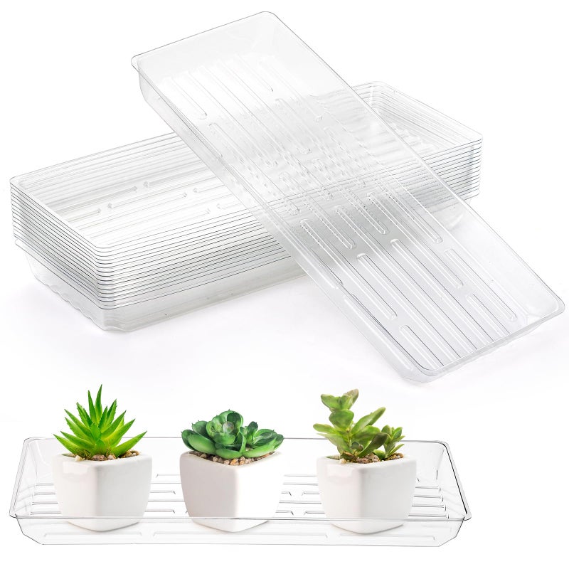 Kingrol 16 Pack Rectangular Plant Drip Trays, Clear Plant Saucers for Indoors, Thick Plastic Window Sill Plant Trays for Flower Pot Planter - Image 1