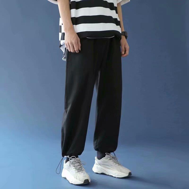Pure Color Pants Couple'S Hong Kong Style Ankle-Tied Drawstring Trendy Sports Pants Student Korean Style Wide-Leg Pants Loose Slimming - Image 3