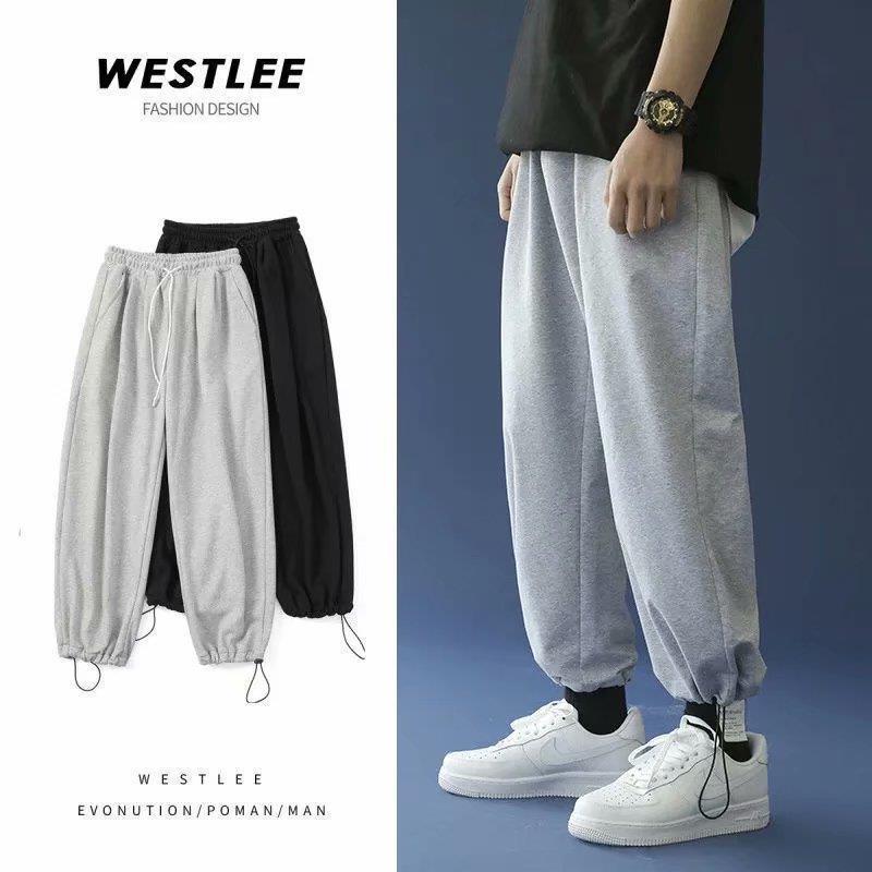 Pure Color Pants Couple'S Hong Kong Style Ankle-Tied Drawstring Trendy Sports Pants Student Korean Style Wide-Leg Pants Loose Slimming - Image 2