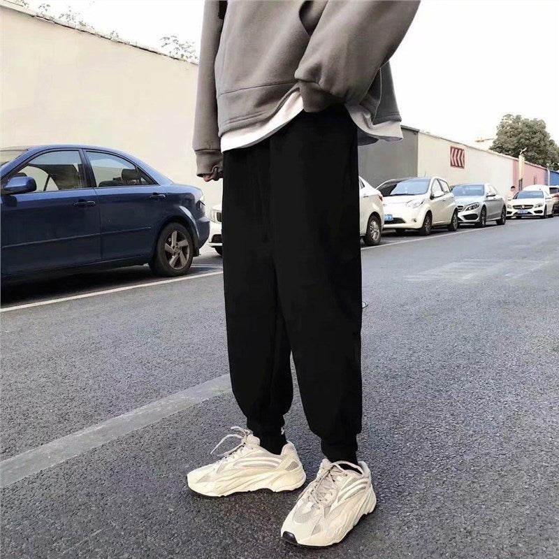Pure Color Pants Couple'S Hong Kong Style Ankle-Tied Drawstring Trendy Sports Pants Student Korean Style Wide-Leg Pants Loose Slimming - Image 1
