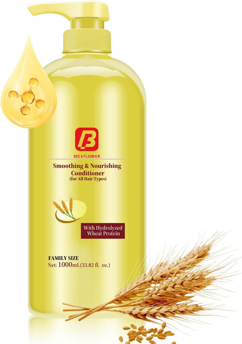 BeeFlower Hair Conditioner Softening and Repairing Hair Conditioner Hydrolyzed Wheat Protein Formula Floral Fragrance Type 1000ml