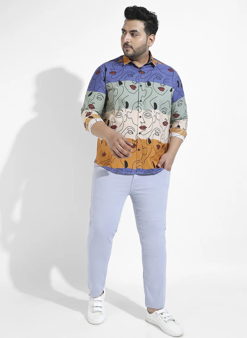 Instafab Plus Instafab Plus Men's Multicolour Face Line Shirt For Casual Wear | Spread Collar | Long Sleeve | Button Closure | Cotton Shirts Crafted With Comfort Fit For Everyday Wear