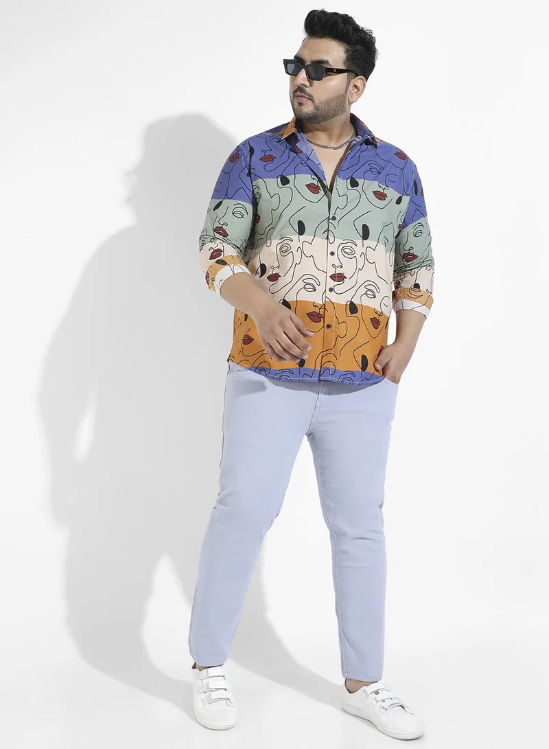 Instafab Plus Instafab Plus Men's Multicolour Face Line Shirt For Casual Wear | Spread Collar | Long Sleeve | Button Closure | Cotton Shirts Crafted With Comfort Fit For Everyday Wear