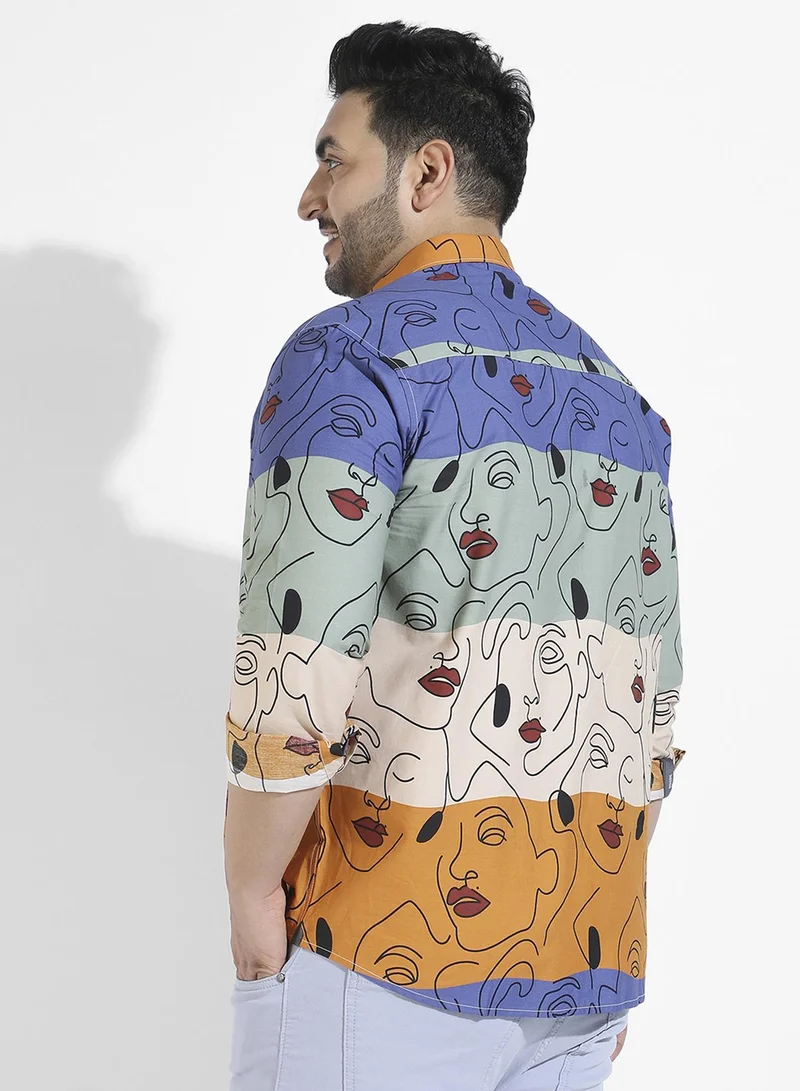 Instafab Plus Instafab Plus Men's Multicolour Face Line Shirt For Casual Wear | Spread Collar | Long Sleeve | Button Closure | Cotton Shirts Crafted With Comfort Fit For Everyday Wear