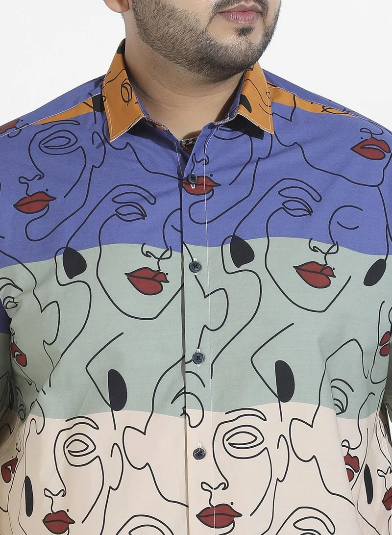 Instafab Plus Instafab Plus Men's Multicolour Face Line Shirt For Casual Wear | Spread Collar | Long Sleeve | Button Closure | Cotton Shirts Crafted With Comfort Fit For Everyday Wear
