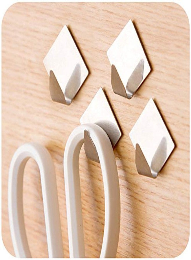SpiderJuice Set of 4 Diamond Rhombus Square Shaped Multipurpose Stainless Steel Self Adhesive Hooks Load Capacity Upto 1.5 KG - Image 1