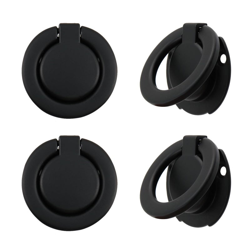 Pastlla 4Pcs Flush Ring Pull Round Recessed Pull Handle Knob Finger Flush Pull Handle Hidden Concealed Plane Drawer Door Pull  Zinc Alloy 1.38"" Hole Centers (Matte Black) - Image 4