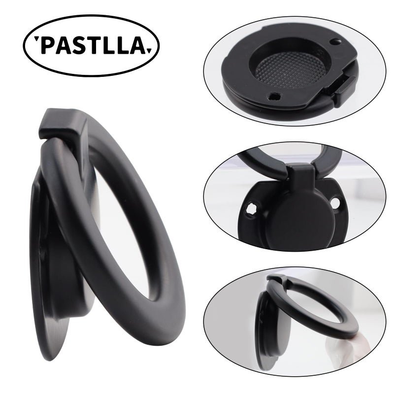 Pastlla 4Pcs Flush Ring Pull Round Recessed Pull Handle Knob Finger Flush Pull Handle Hidden Concealed Plane Drawer Door Pull  Zinc Alloy 1.38"" Hole Centers (Matte Black) - Image 3