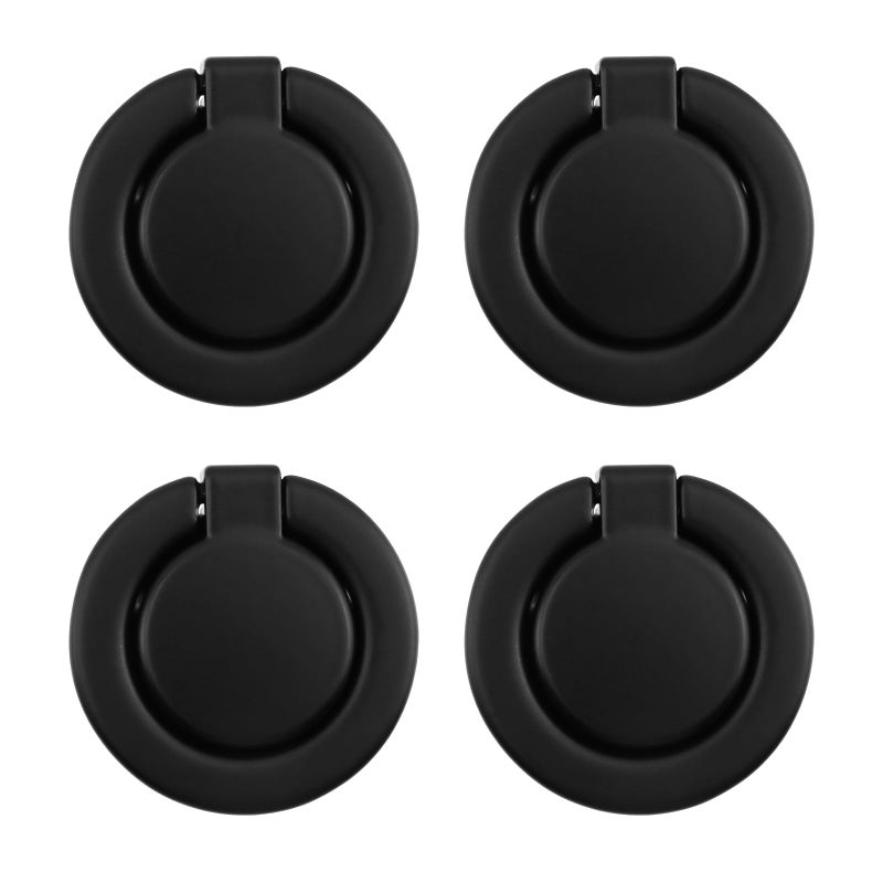 Pastlla 4Pcs Flush Ring Pull Round Recessed Pull Handle Knob Finger Flush Pull Handle Hidden Concealed Plane Drawer Door Pull  Zinc Alloy 1.38"" Hole Centers (Matte Black) - Image 1