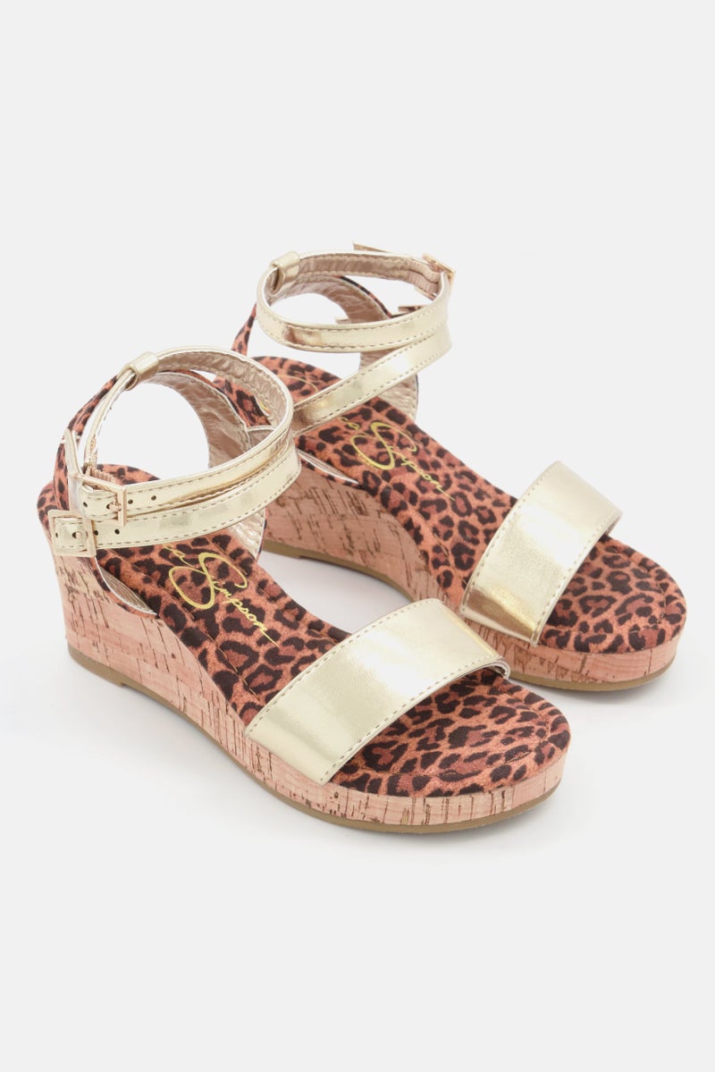 Jessica Simpson Kids Girl Slingback Open Toe Sandals, Brown Combo - Image 1