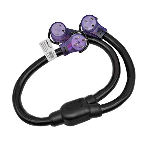 Park World محول بارك وورلد 692095 RV 50 AMP مقسم، مقسم 240 فولت 14-50P قابس ذكر إلى موصل 14-50R أنثى مزدوج 3 قدم (أسود) - Image 1