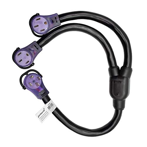 Park World محول بارك وورلد 692095 RV 50 AMP مقسم، مقسم 240 فولت 14-50P قابس ذكر إلى موصل 14-50R أنثى مزدوج 3 قدم (أسود) - Image 2