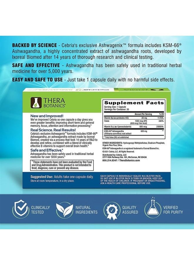 Cebria - Brain Supplement for Men, Women & Seniors – Nootropic Safe and Effective Memory Supplement for Retention, Recall & Age-Related Memory Loss (30 Count) - Image 1