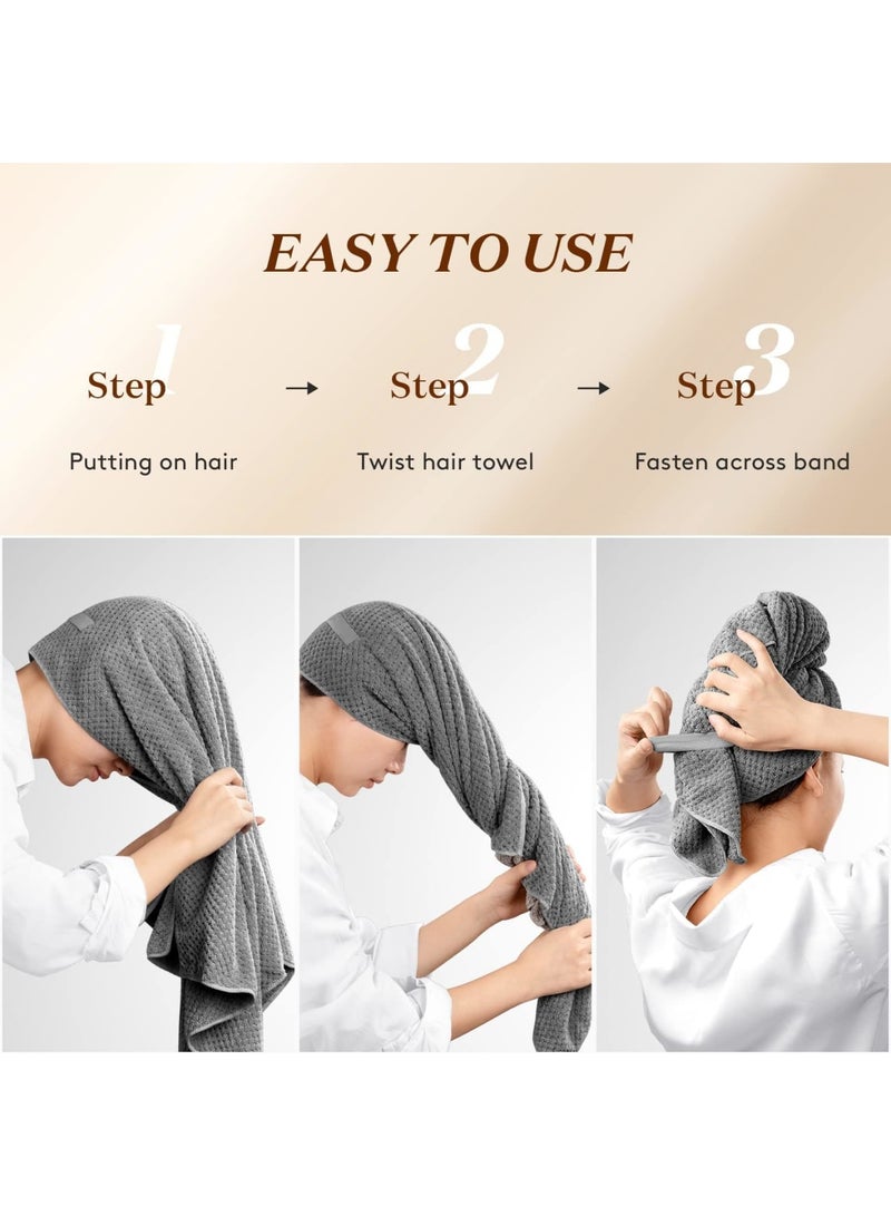 SOLARAE Microfiber Hair Towel Wrap for Women, Anti Frizz Hair Drying Towel with Elastic Strap, Super Absorbent Quick Dry Hair Turban for Drying Curly, Long, Thick Hair, Dark Gray - Image 3
