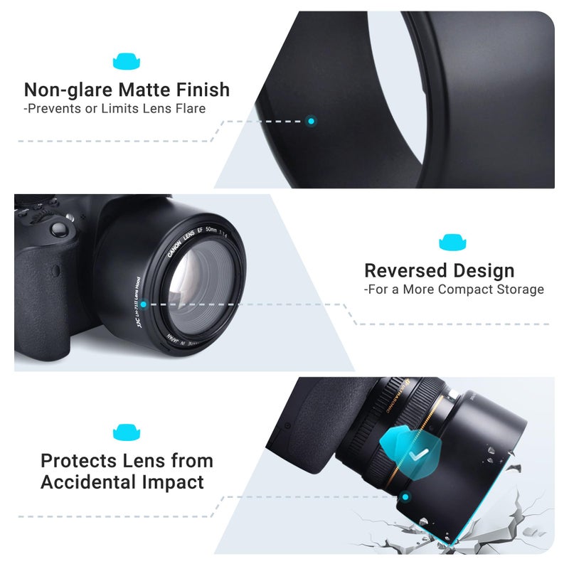JJC Lens Hood Shade for Canon EF 50mm f/1.4 USM Lens Replaces Canon ES-71II Hood Reverse Attaching -Black - Image 5