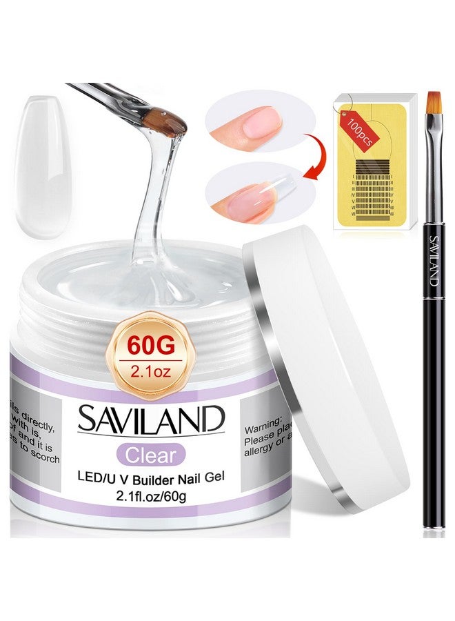SAVILAND Builder Nail Gel Kit - 60g Clear Nail Extension Gel Set Nail Strengthen Nail Art Manicure Set with 100PCS Nail Forms and Acrylic Nail Brush for Beginners - Image 1