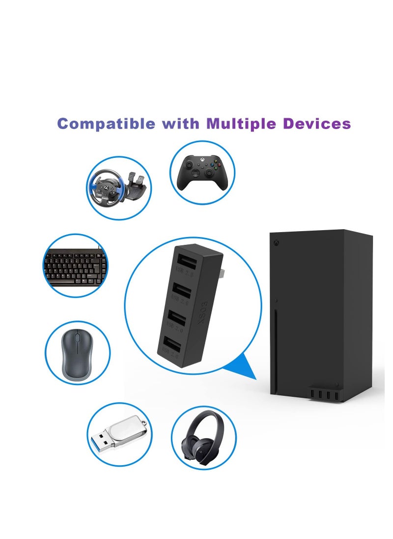 Excefore - 4 Ports USB Hub 2.0 for Xbox Series X/S, High Speed USB Hub Splitter, Expansion Adapter Compatible with Xbox Series X/S Console(Black) - Image 1