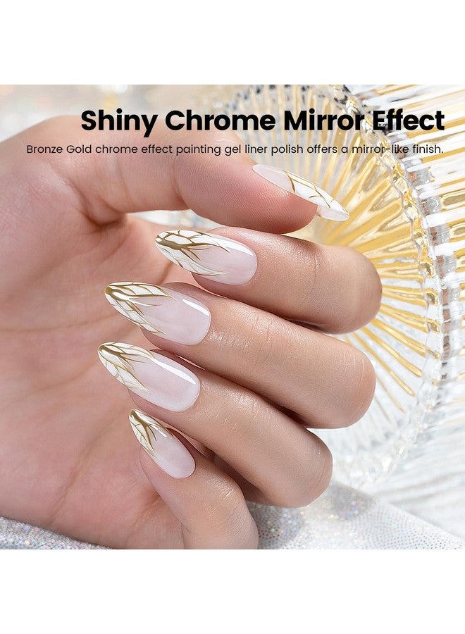 RARJSM Metallic Nail Art Gel Liner Bronze Gold Mirror Chrome 3D Effect Gel Nail Polish 8ml Build in Thin Brush Metal Painted Drawing Striper Painting Gel Polish Soak off Curing Requires for Home Salon - Image 3