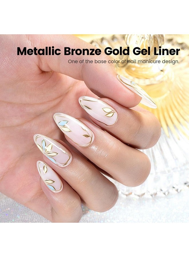 RARJSM Metallic Nail Art Gel Liner Bronze Gold Mirror Chrome 3D Effect Gel Nail Polish 8ml Build in Thin Brush Metal Painted Drawing Striper Painting Gel Polish Soak off Curing Requires for Home Salon - Image 2