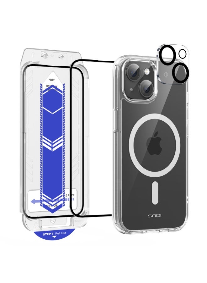 SODI iPhone 15 6.1-inch 3-in-1 all-round protection set | MagSafe compatible | Hybrid protection crystal clear hard back cover | | Anti-yellowing | Suitable for Apple iPhone 15 6.1-inch transparent protective case (1+1+1 piece) - Image 3