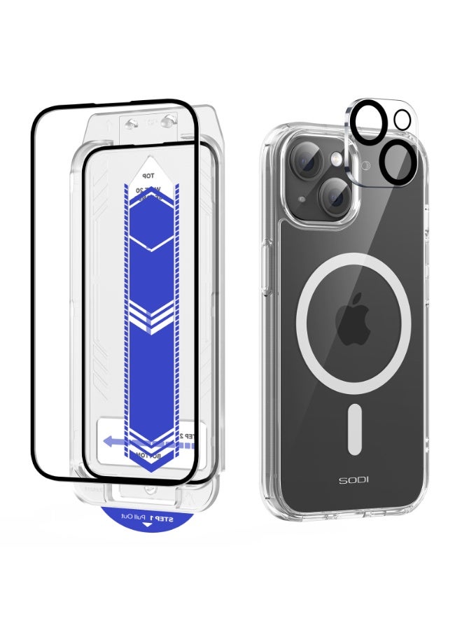 SODI iPhone 15 6.1-inch 3-in-1 all-round protection set | MagSafe compatible | Hybrid protection crystal clear hard back cover | | Anti-yellowing | Suitable for Apple iPhone 15 6.1-inch transparent protective case (1+1+1 piece) - Image 2