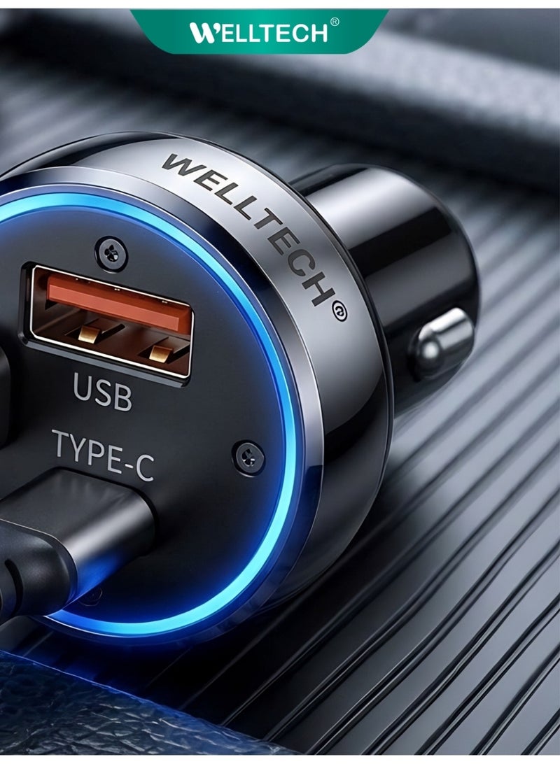 WELLTECH 20W PD Fast Car Charger USB C Car Charger Fast Charging Adapter Compact Dual Port Car Charger for iPhone Samsung Android Travel WELLTECH W016 - Image 4