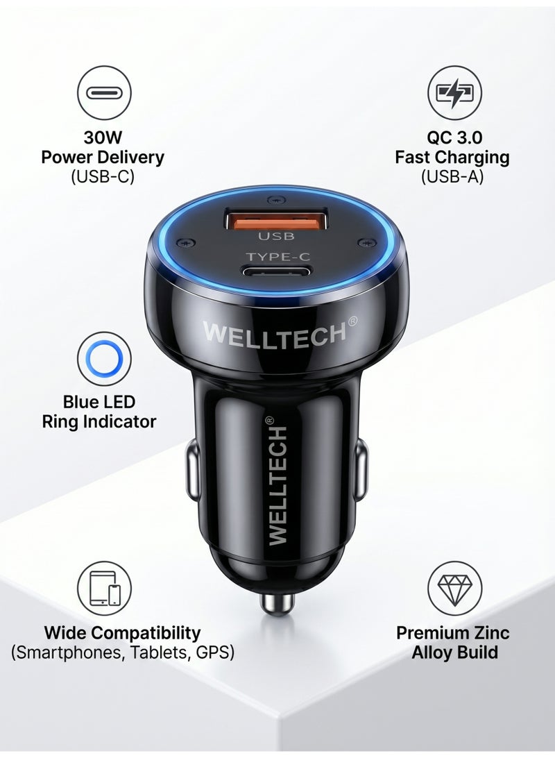 WELLTECH 20W PD Fast Car Charger USB C Car Charger Fast Charging Adapter Compact Dual Port Car Charger for iPhone Samsung Android Travel WELLTECH W016 - Image 5