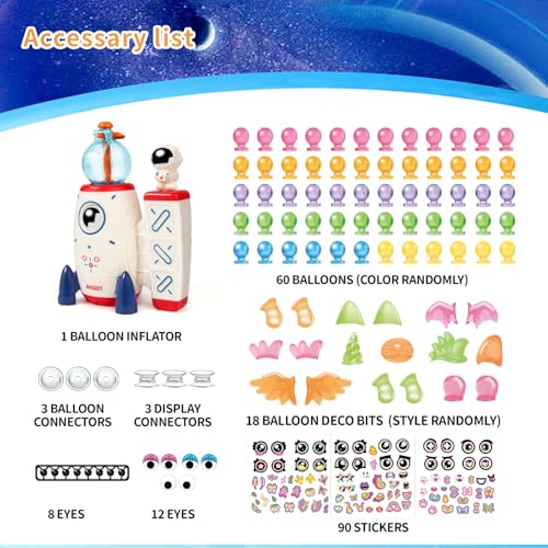 nicknack 195pcs Space Rocket DIY Balloons with Pump DIY Sticky Balloon Maker Toy Craft Kits for KidsMagic Balloon Kit with Bouncy Balloons Stickers Accessories Toy Gift for Kids Boys Girls Ages 3 - Image 5