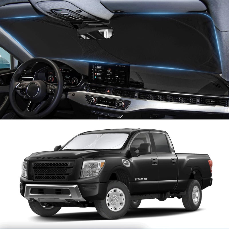 INSAUTO Custom Fit Titan Windshield Sunshade for 20202023 2024 2025 Upgrade Nissan Titan Front Window Sun Shades Shield Cover for Windshield Foldable 210T Sun Visor Protector Blocks UV Ray Car Accessories - Image 3