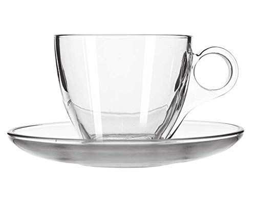 Cloudsell Glass Tea Cup and Saucer Set Crystal Clear Glass 180 ml Set of 8 - Image 3