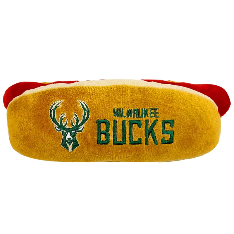 Pets First NBA Milwaukee Bucks HOT Dog Plush Dog CAT Squeak Toy Cutest HOTDog Snack Plush Toy for Dogs Cats with Inner Squeaker Beautiful Basketball Team NameLogo - Image 2