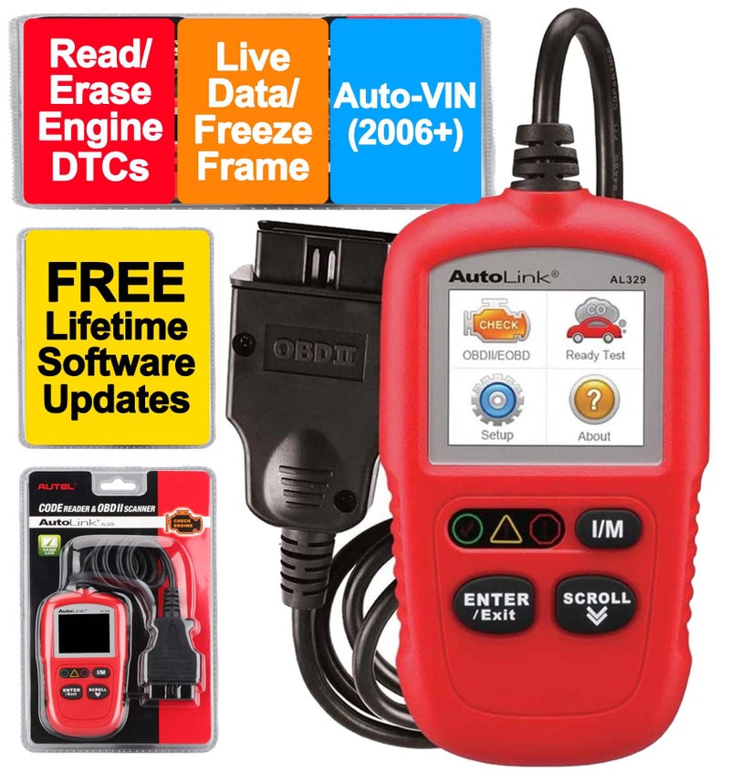 Autel OBD2 Scanner AL329 Upgraded AutoLink AL319 Auto VIN CheckEngineLight Code Reader MIL Reset OneClick IM Readiness CAN Car Diagnostic Scan Tool for All OBD II Vehicles After 1996