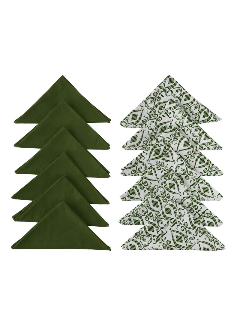 Dekor World Cotton Green Abstract Printed and Solid Napkin Set (Pack of 12) - Image 1